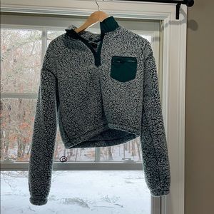 blue cropped fuzzy sweater